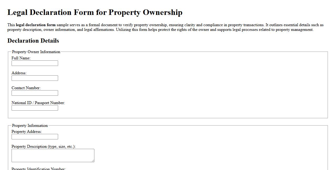 Legal declaration form sample for property ownership image preview