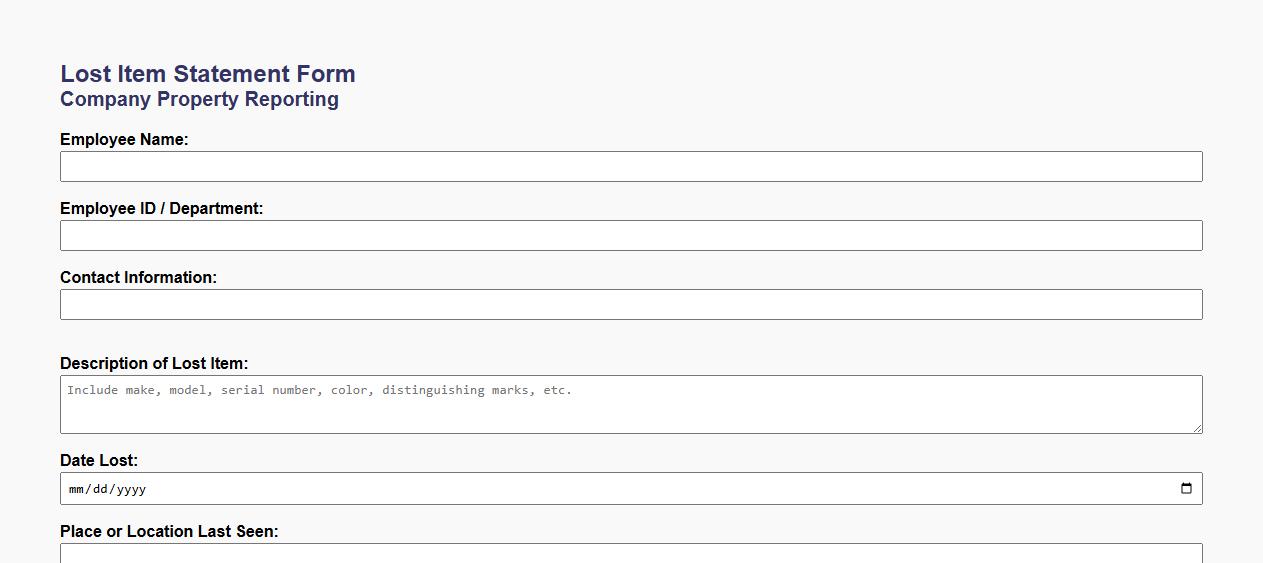 lost item statement form sample for company property image preview
