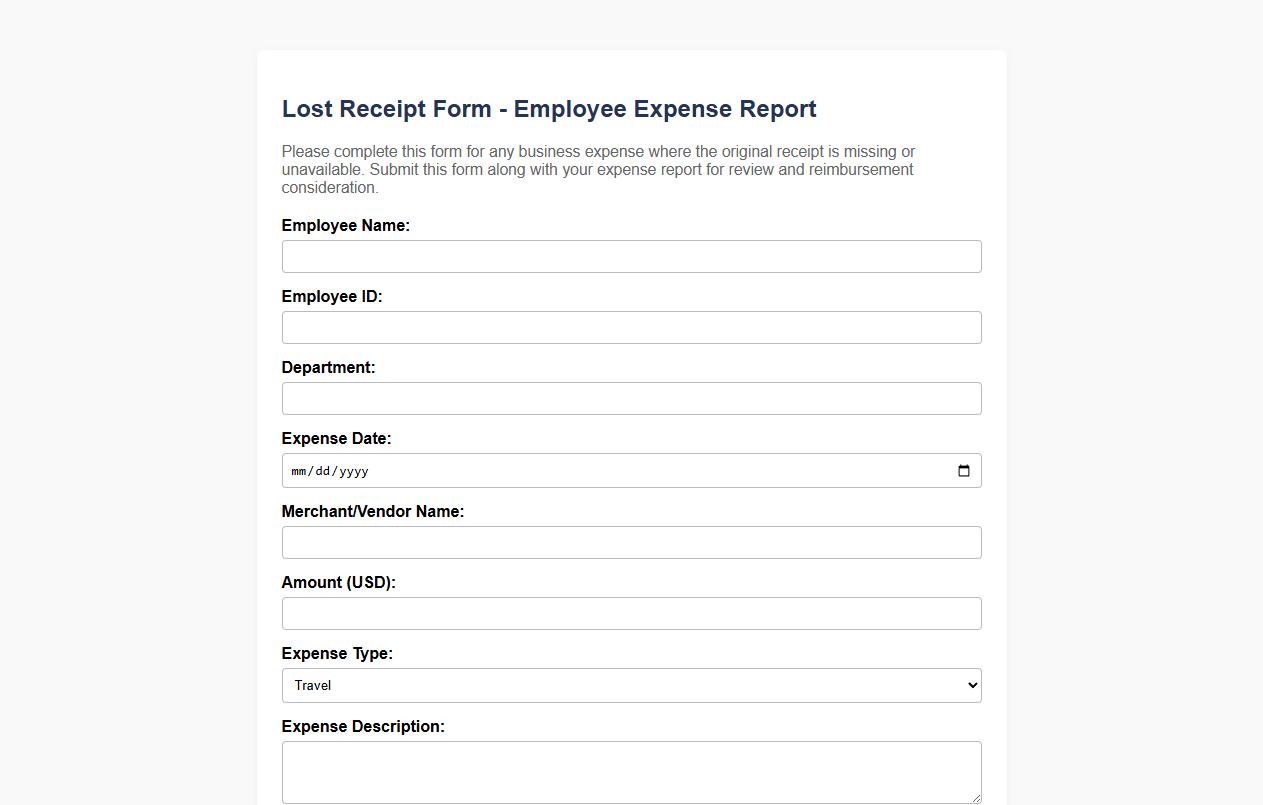 lost receipt form sample for employee expense report image preview