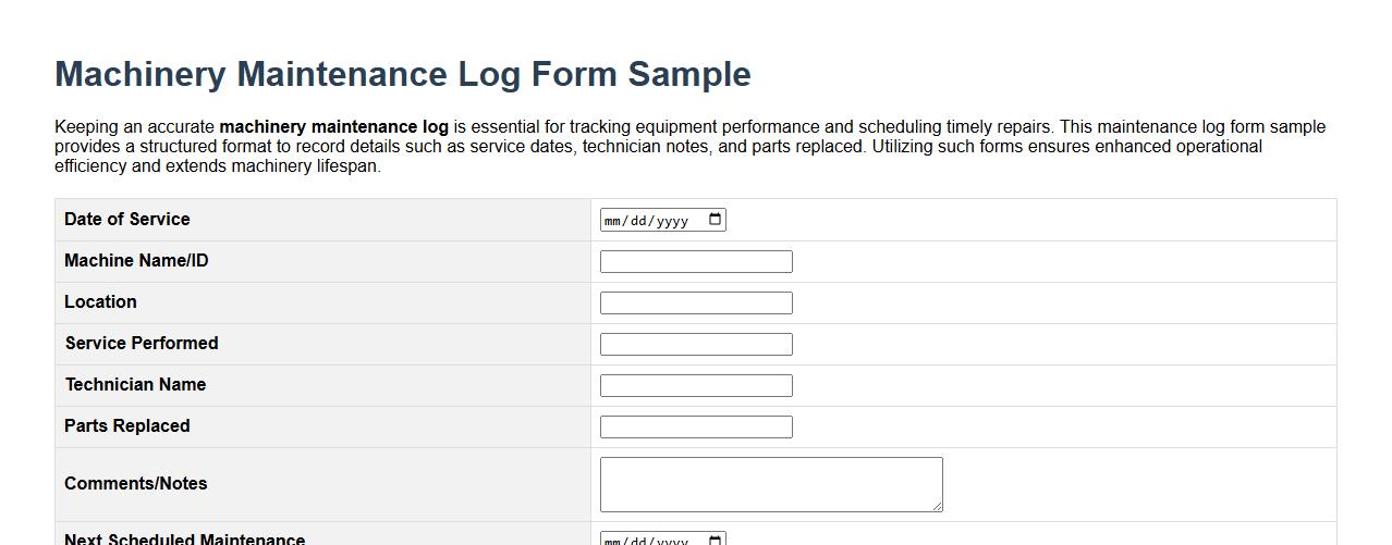 machinery maintenance log form sample image preview