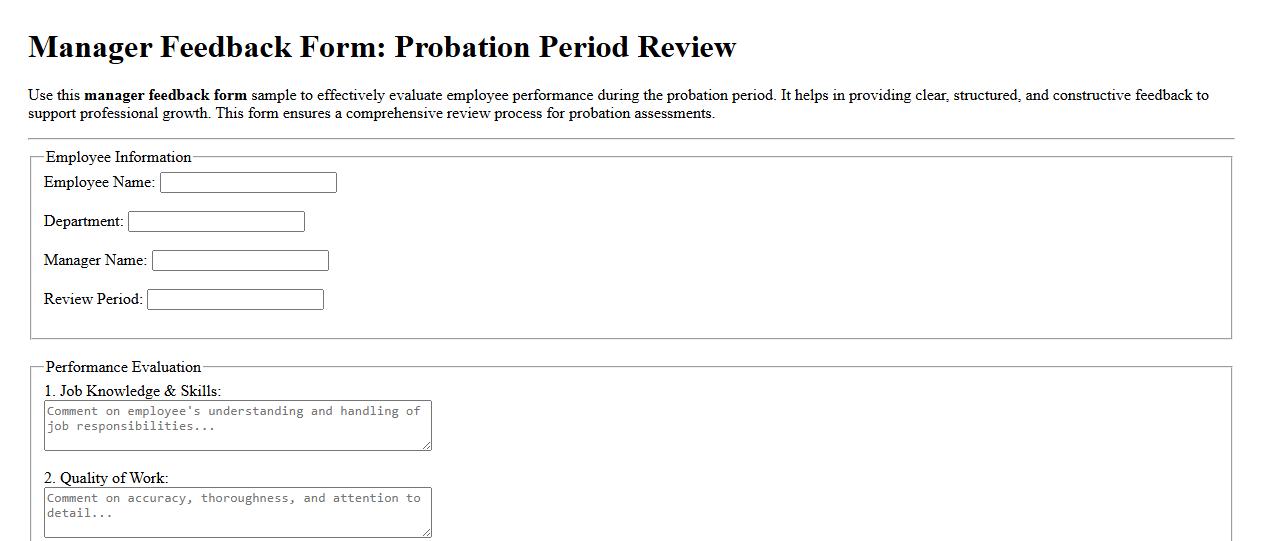 Manager feedback form sample for probation period review image preview