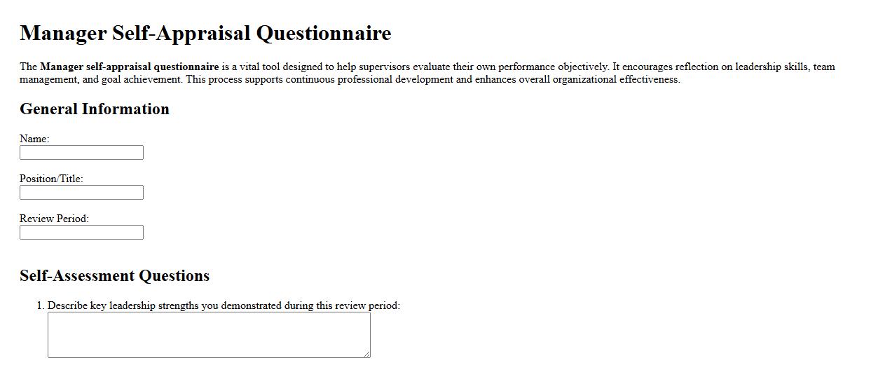 Manager self-appraisal questionnaire for performance review image preview