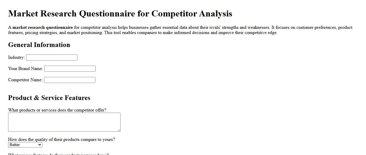 Market research questionnaire for competitor analysis image preview