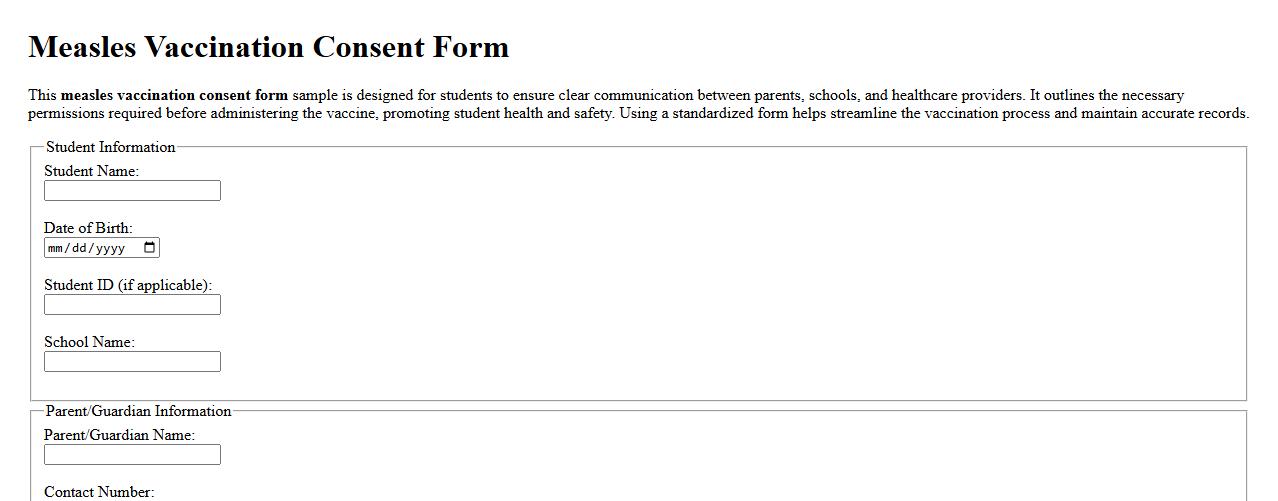 Measles vaccination consent form sample for students image preview