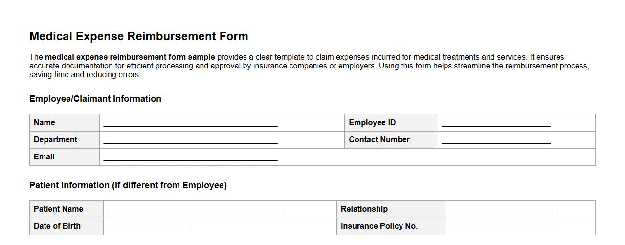medical expense reimbursement form sample image preview