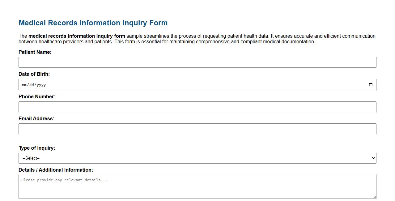 medical records information inquiry form sample image preview