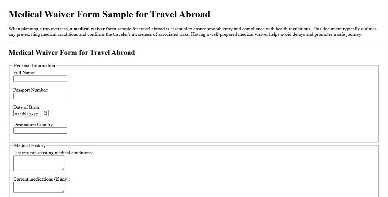 Medical waiver form sample for travel abroad image preview