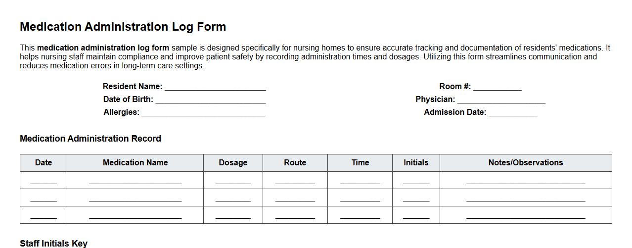 medication administration log form sample for nursing homes image preview