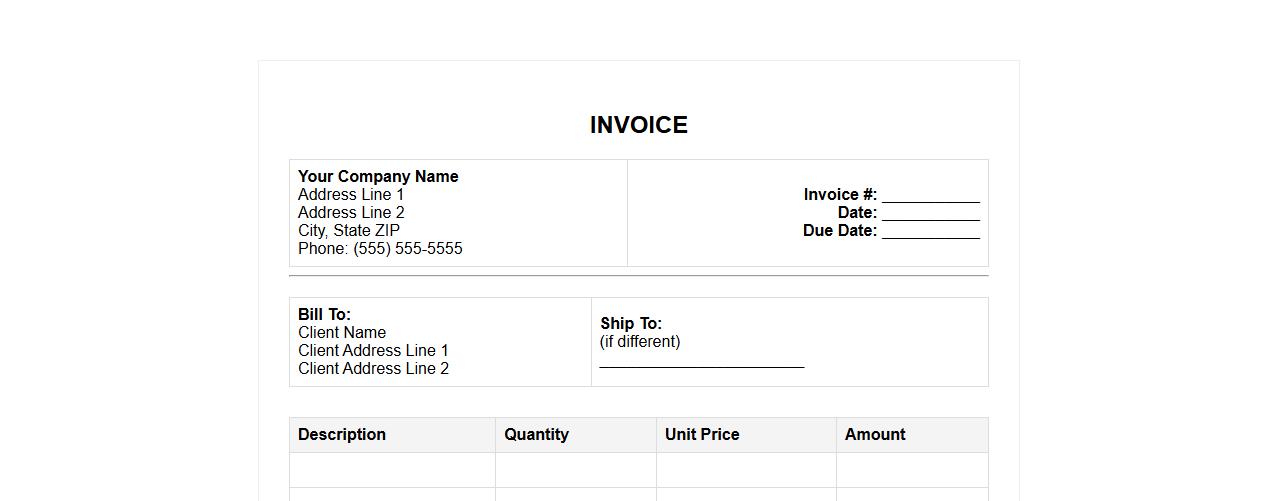 Microsoft Word printable blank invoice form sample image preview