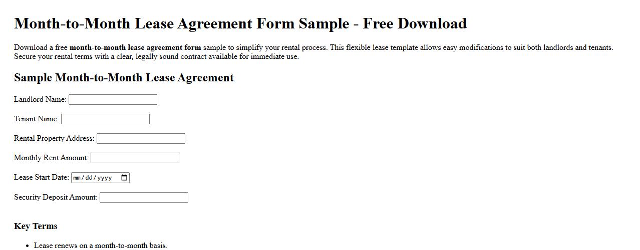month-to-month lease agreement form sample free download image preview