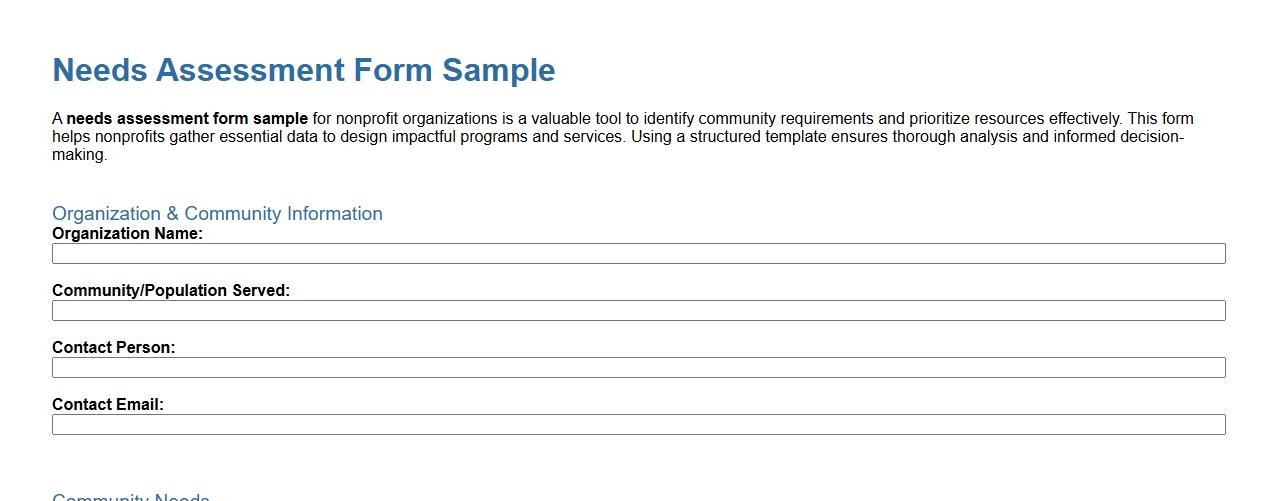 Needs assessment form sample for nonprofit organizations image preview
