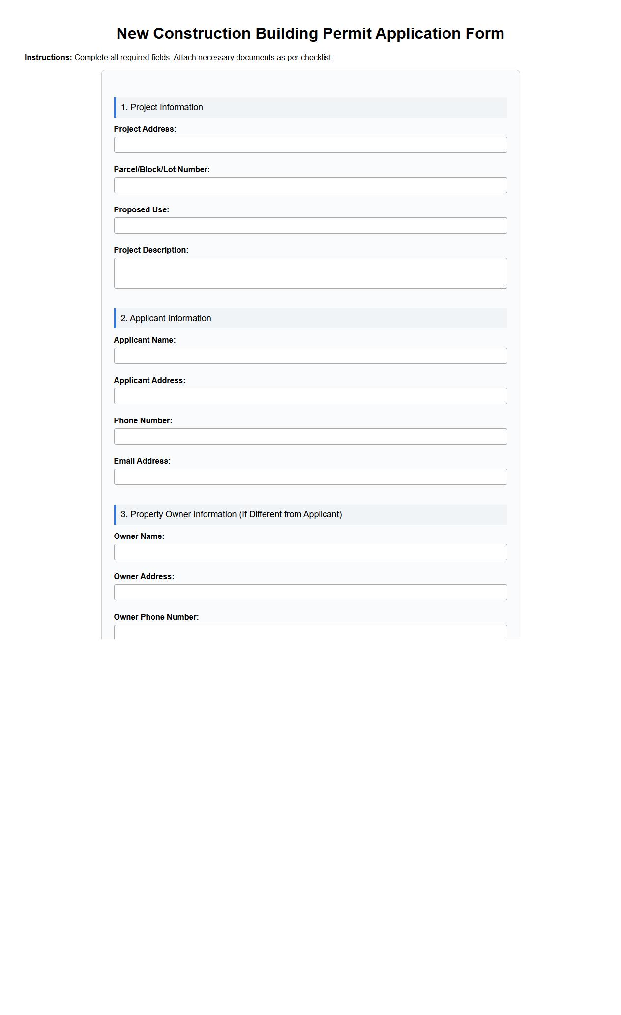 new construction building permit application form sample image preview