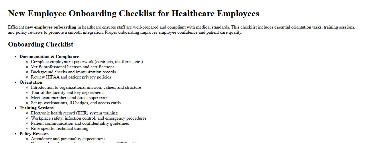 New employee onboarding checklist for healthcare employees image preview
