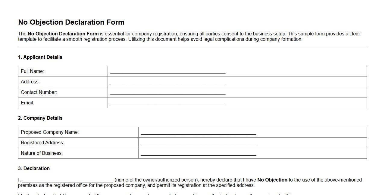 No Objection Declaration Form Sample for Company Registration image preview