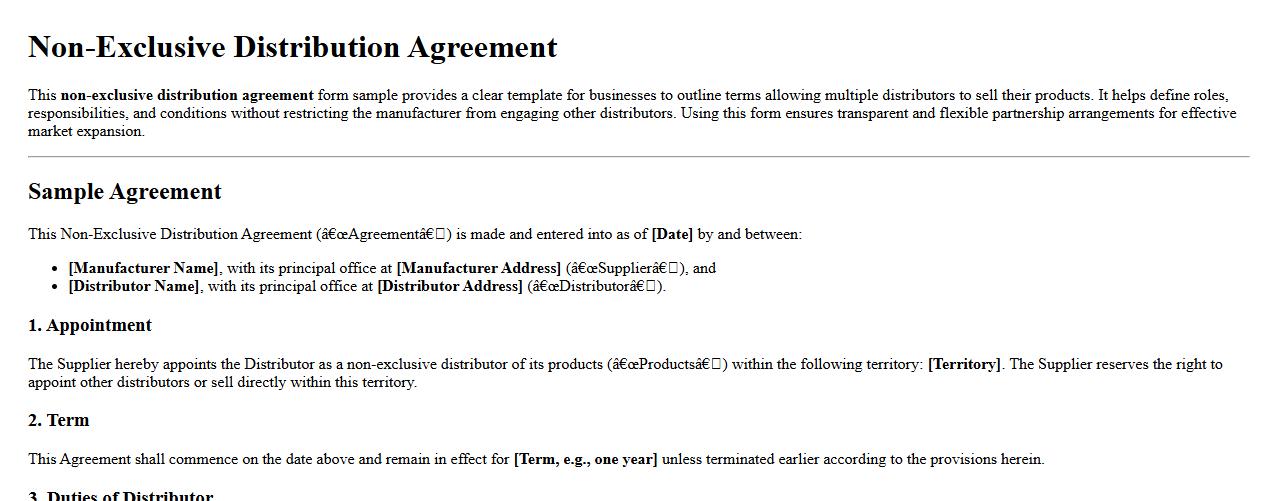 non-exclusive distribution agreement form sample image preview