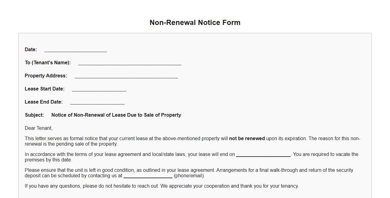 non-renewal notice form sample due to sale of property image preview