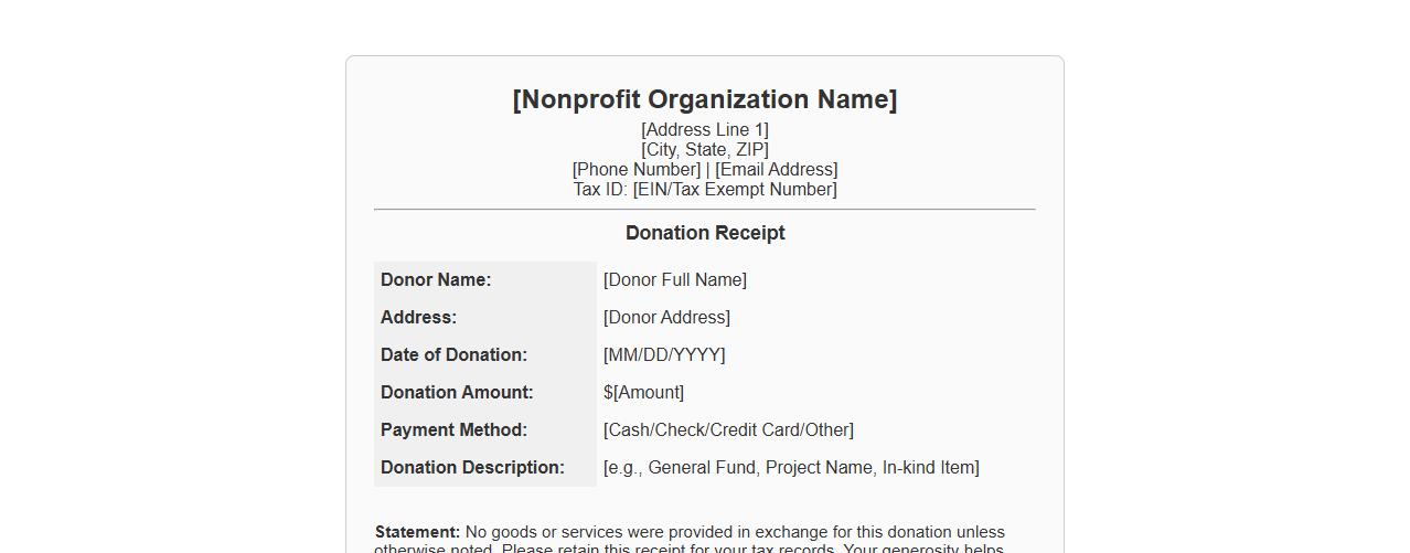 Nonprofit organization donation receipt template image preview