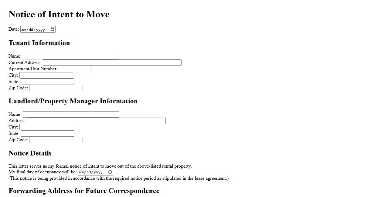 notice of intent to move form sample with forwarding address image preview