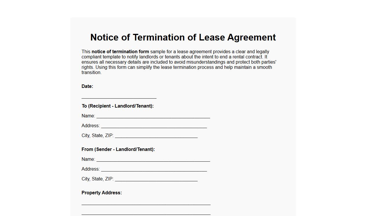 notice of termination form sample for lease agreement image preview