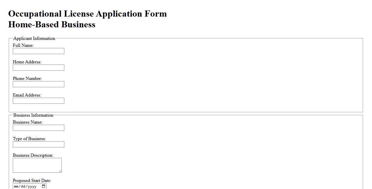 occupational license application form sample for home-based business image preview