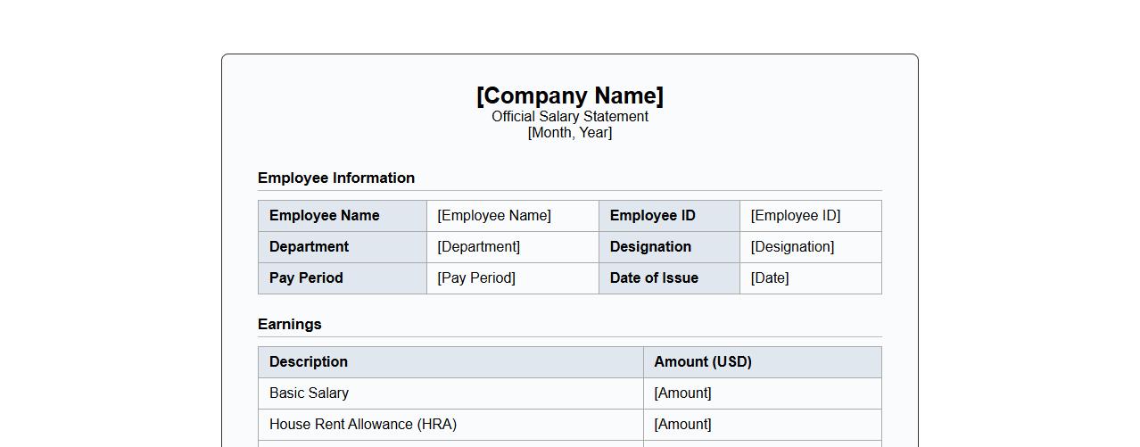 official company salary statement form sample template image preview