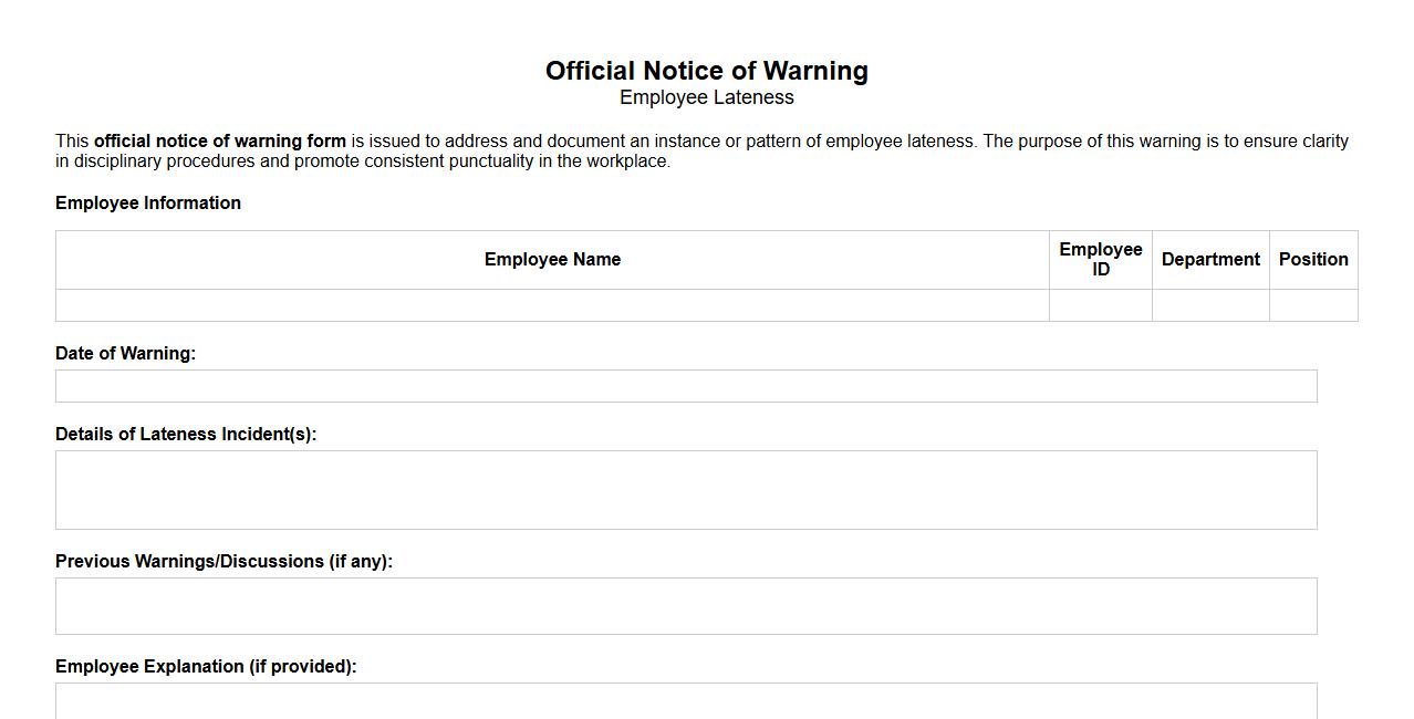 official notice of warning form sample for employee lateness image preview
