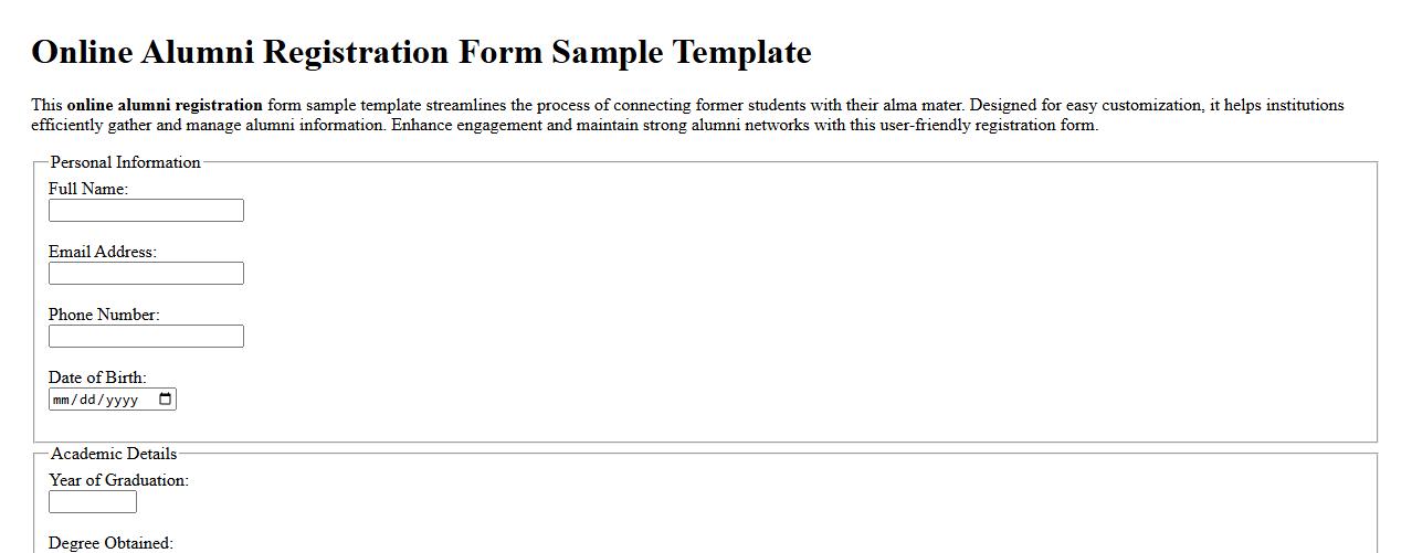Online alumni registration form sample template image preview