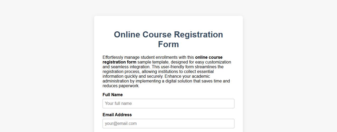 online course registration form sample template image preview