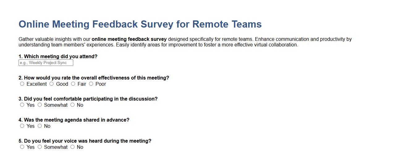 online meeting feedback survey for remote teams image preview