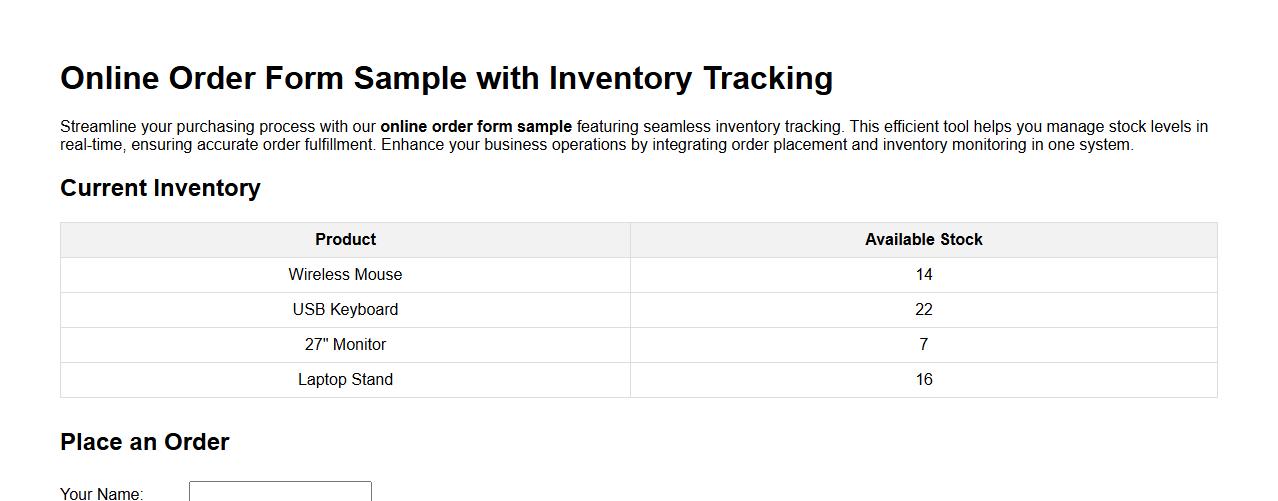 Online order form sample with inventory tracking image preview