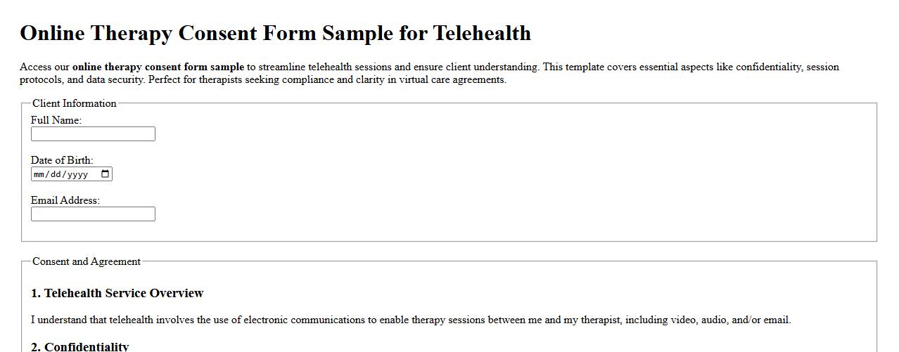 Online therapy consent form sample for telehealth image preview