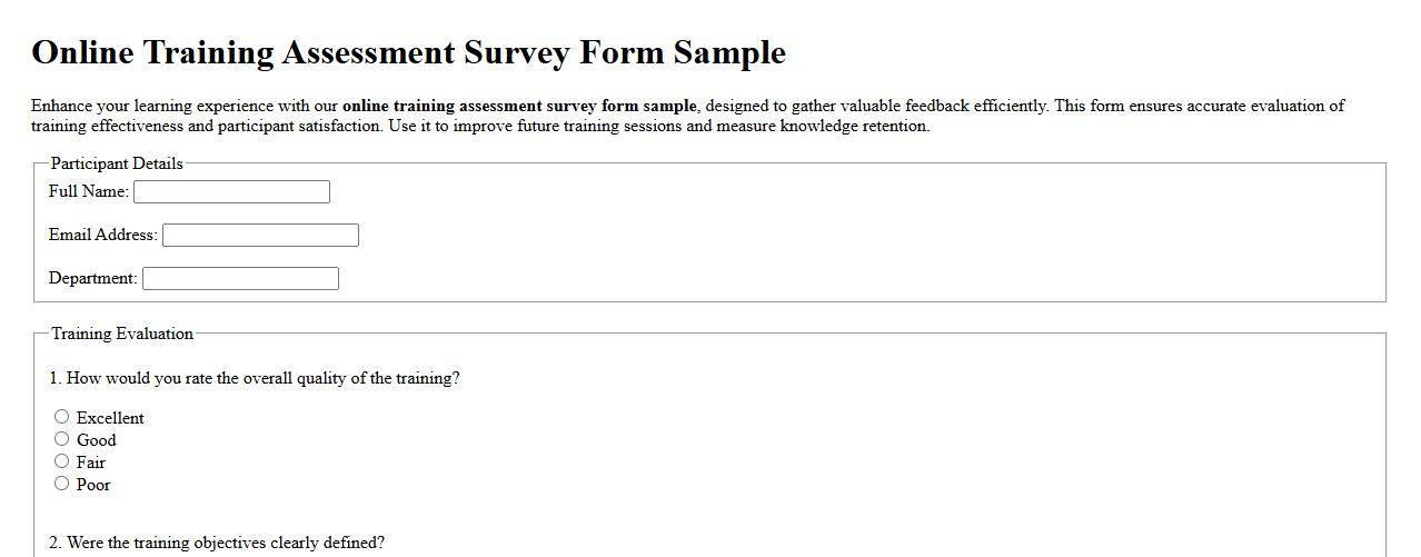 online training assessment survey form sample image preview