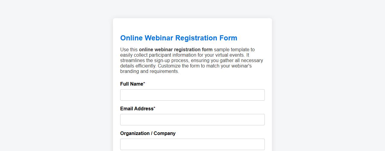 Online webinar registration form sample template image preview