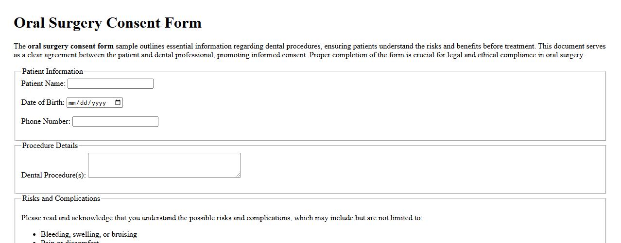 oral surgery consent form sample with dental procedures image preview