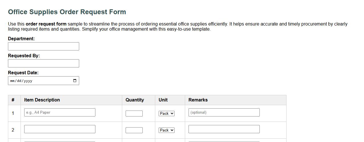 order request form sample for office supplies image preview