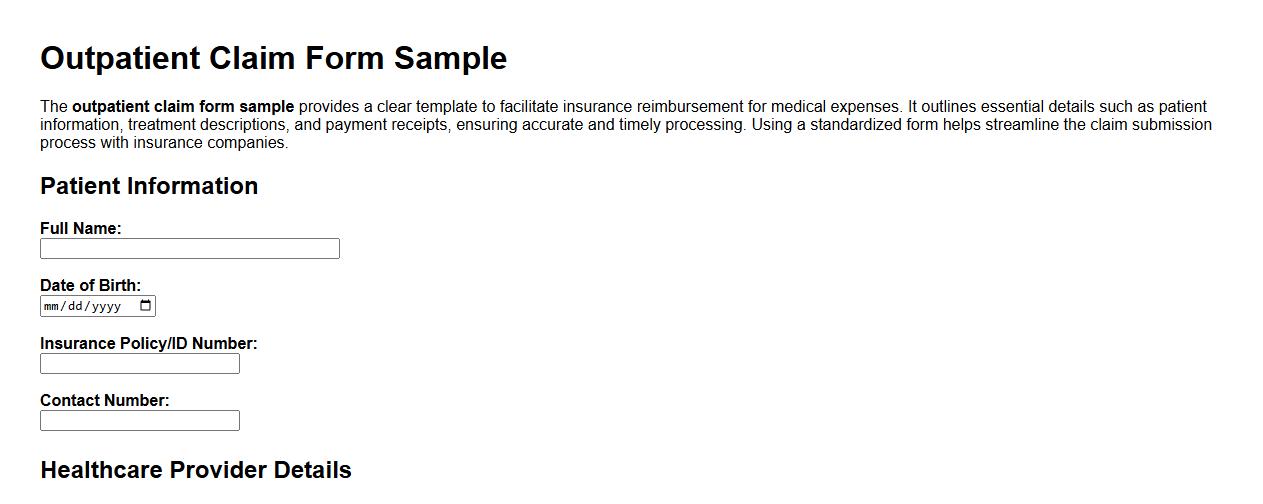 Outpatient claim form sample for insurance reimbursement image preview
