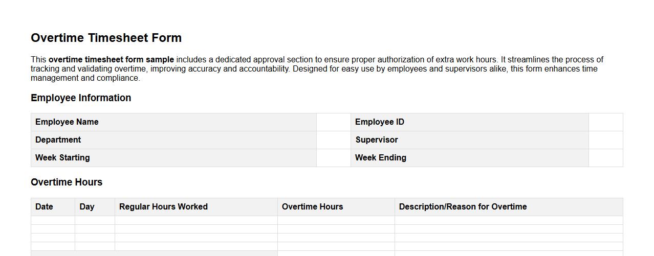 overtime timesheet form sample with approval section image preview