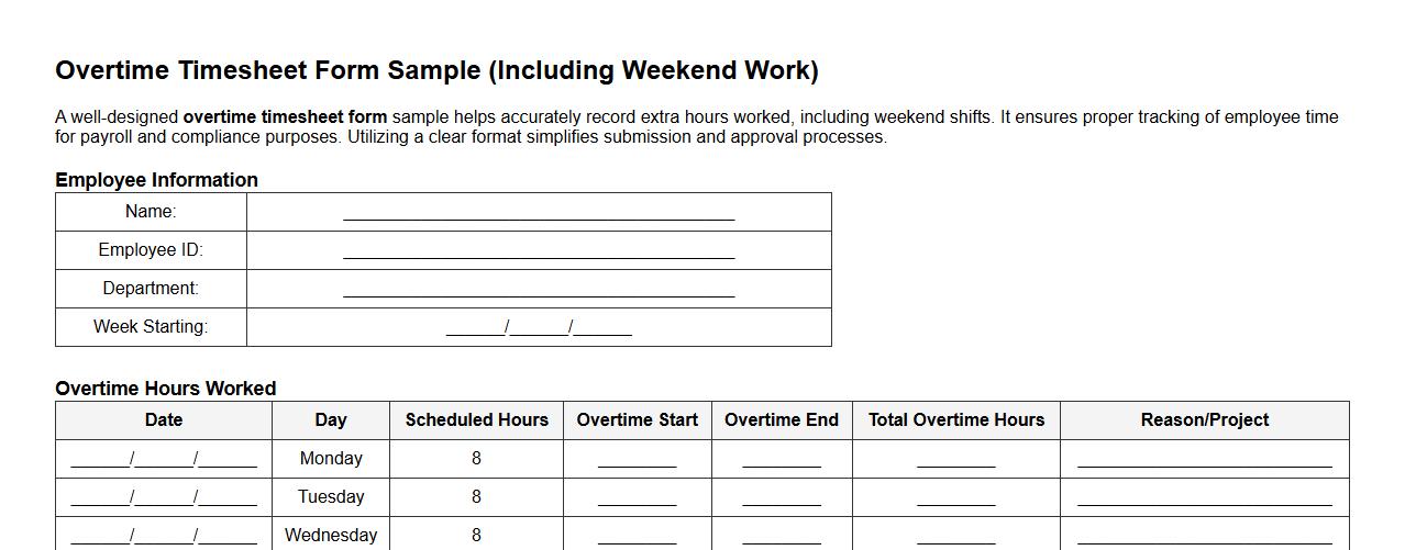 overtime timesheet form sample including weekend work image preview