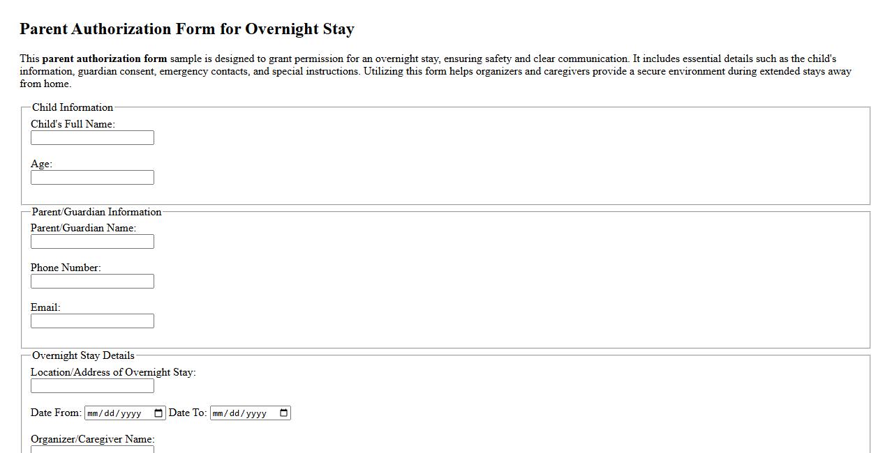 Parent authorization form sample for overnight stay image preview