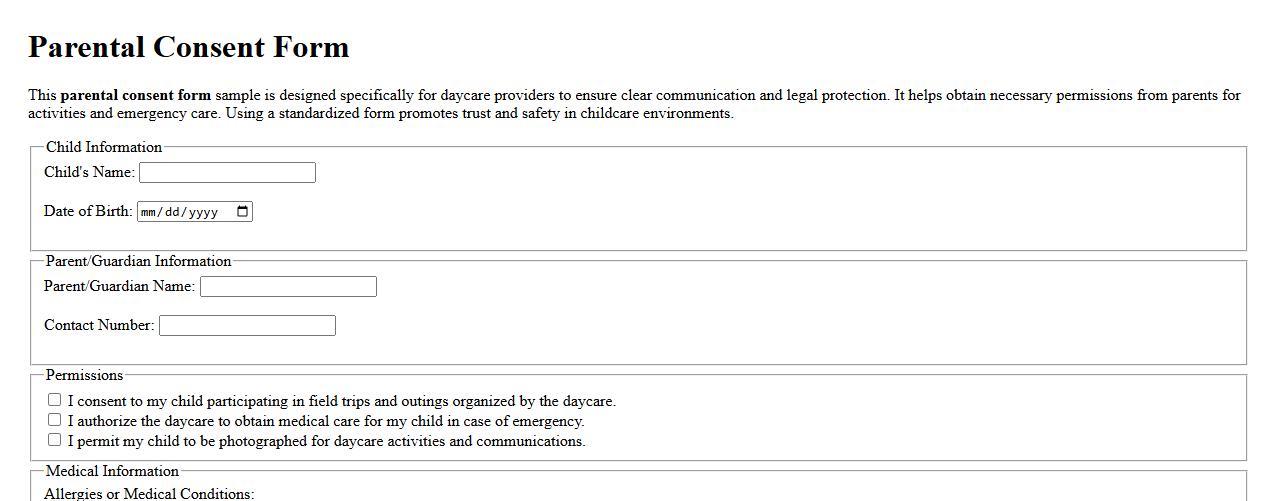 Parental consent form sample for daycare providers image preview
