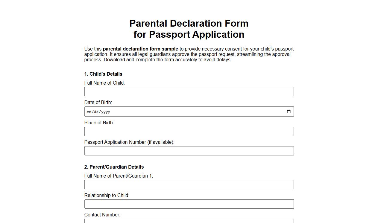 Parental declaration form sample for passport application image preview