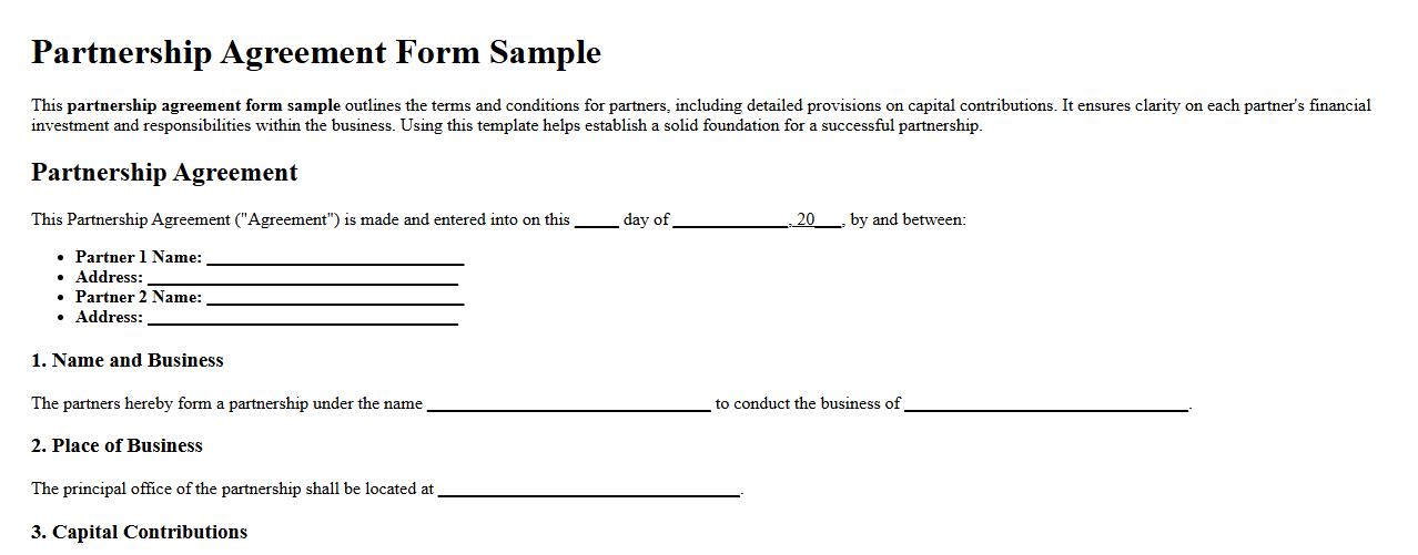 partnership agreement form sample with capital contribution image preview