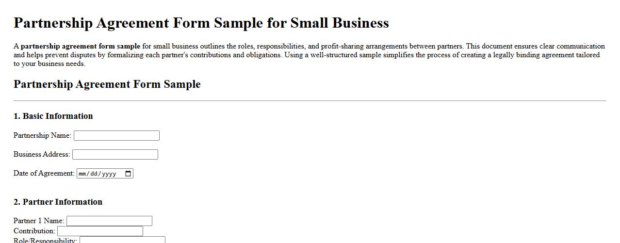 Partnership agreement form sample for small business image preview