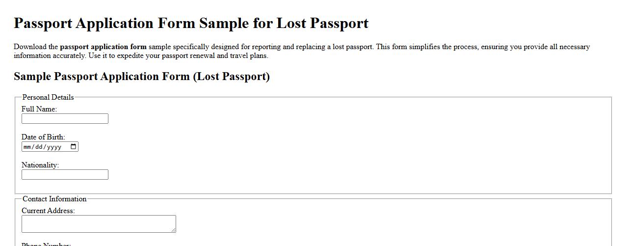 Passport application form sample for lost passport image preview