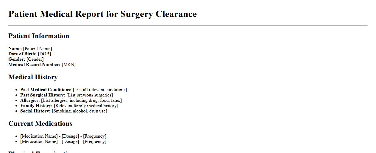 patient medical report for surgery clearance image preview