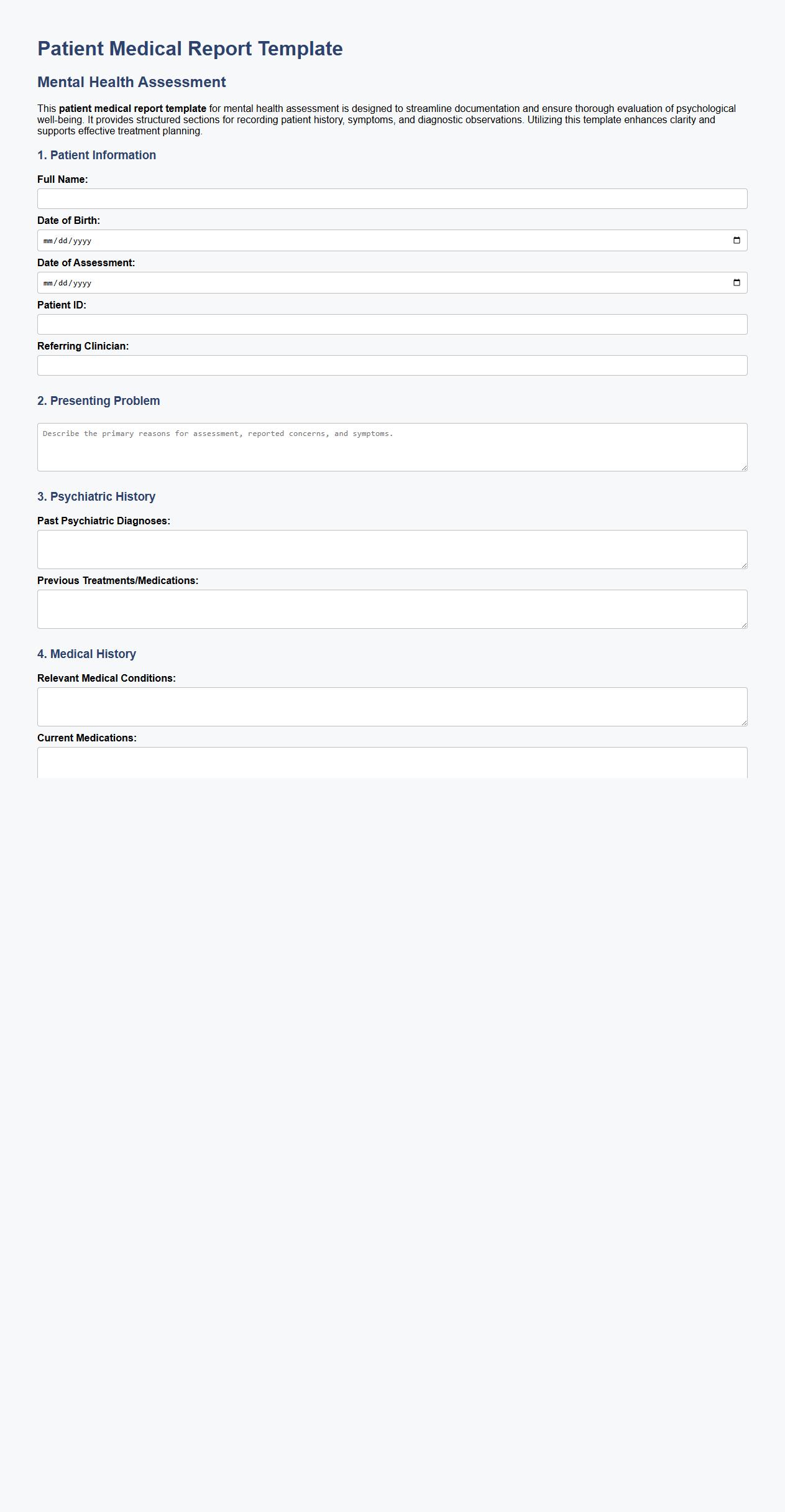 patient medical report template for mental health assessment image preview