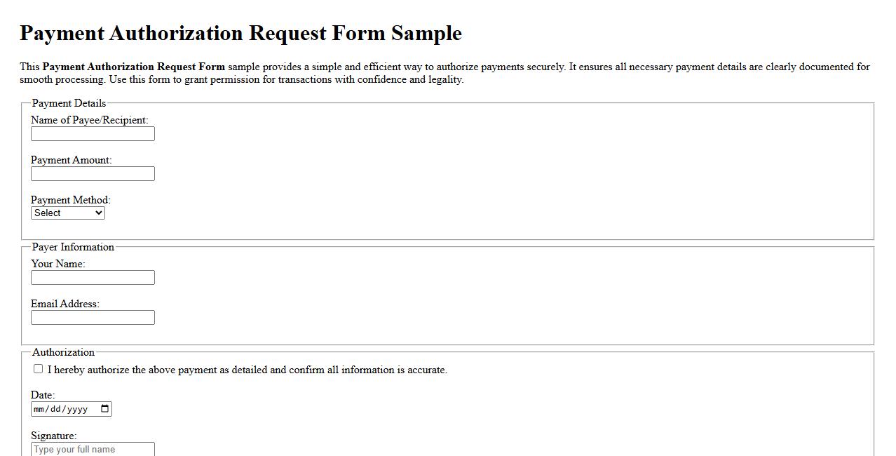 Payment Authorization Request Form Sample image preview