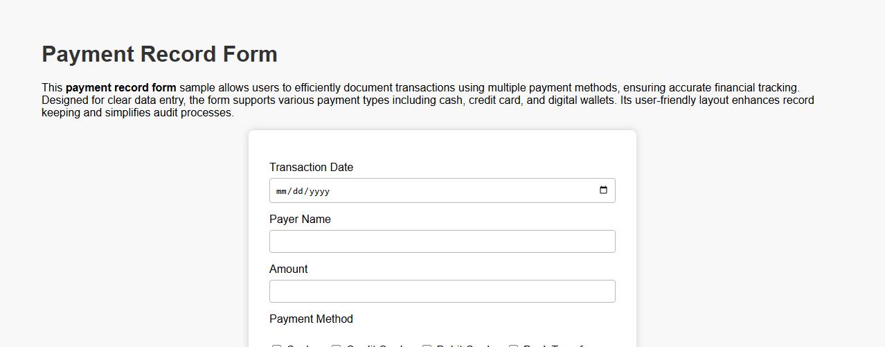 Payment record form sample with multiple payment methods image preview