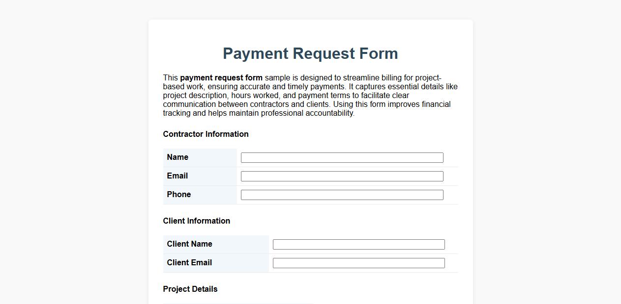 payment request form sample for project-based work image preview