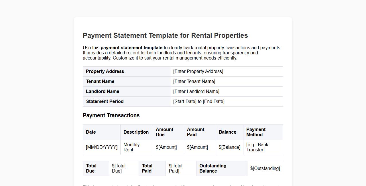 Payment statement template for rental properties image preview